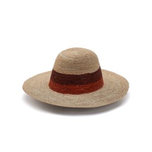Crochet Straw Flat Brim Color Band Hat