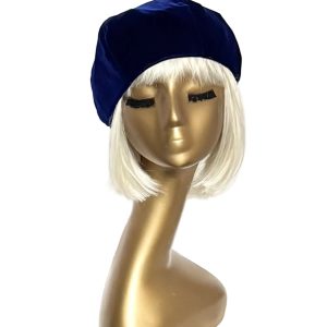 Royal Blue Velvet Beret with Satin Lining