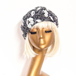 Floral Metallic Knit Beret with Satin Lining