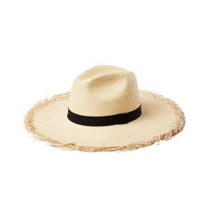 Natural Frayed Edge Wide Fedora Hat