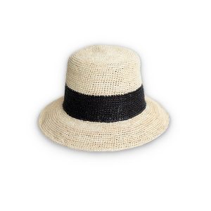Natural Black Woven Straw Bucket Hat