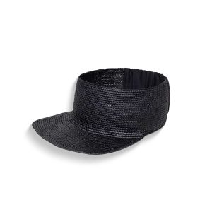 Black Elastic Band Woven Straw Visor