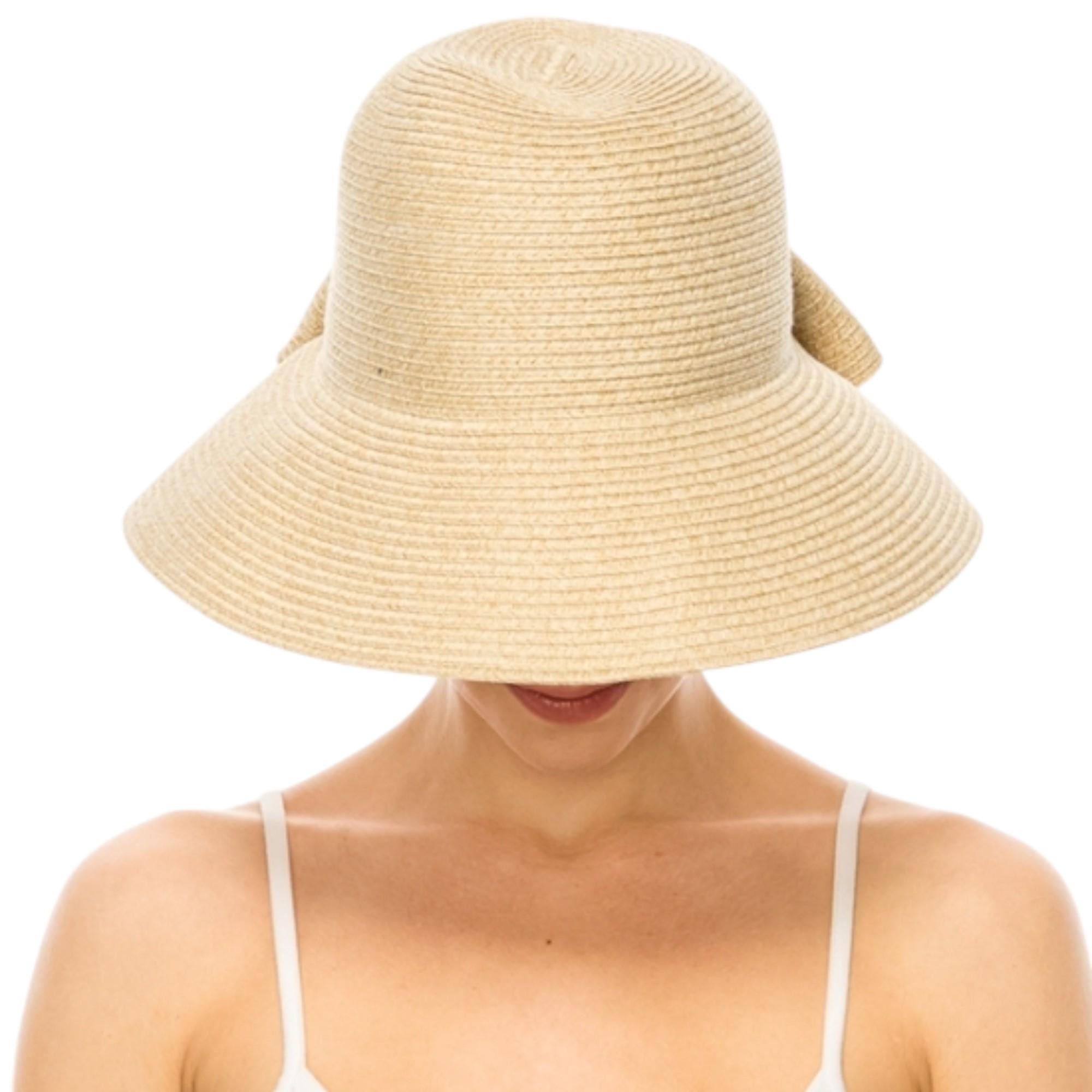 Packable Straw-Look Braid Sun Hat with Bow - Image 2