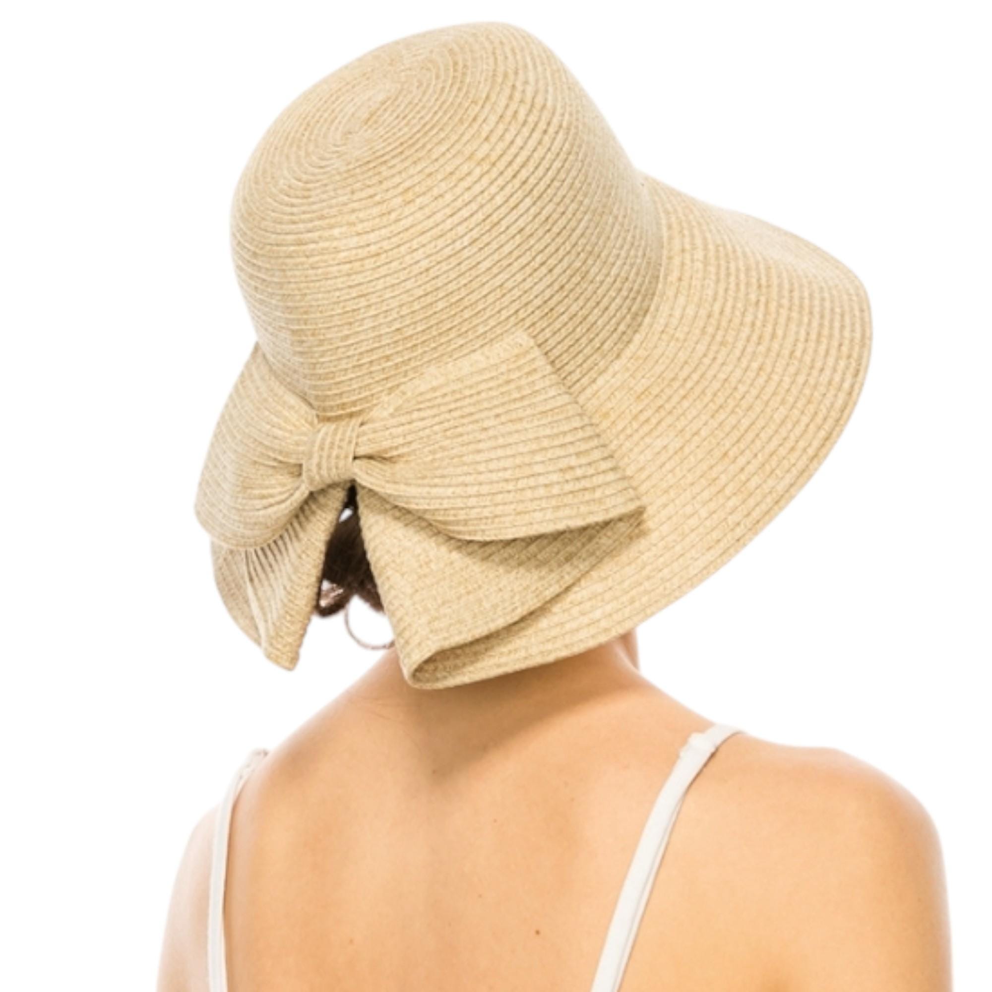 Packable Straw-Look Braid Sun Hat with Bow - Image 3