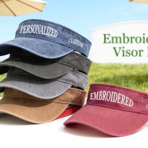 Washed Cotton Sun Visor with Embroidered Detail and Adjustable Back