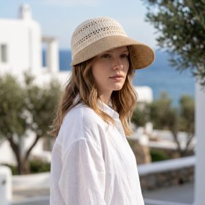 Women's Crochet Visor Hat, Wide Brim Sun Hat, Beach Vacation Hat, Summer Travel Cap, Golf hat