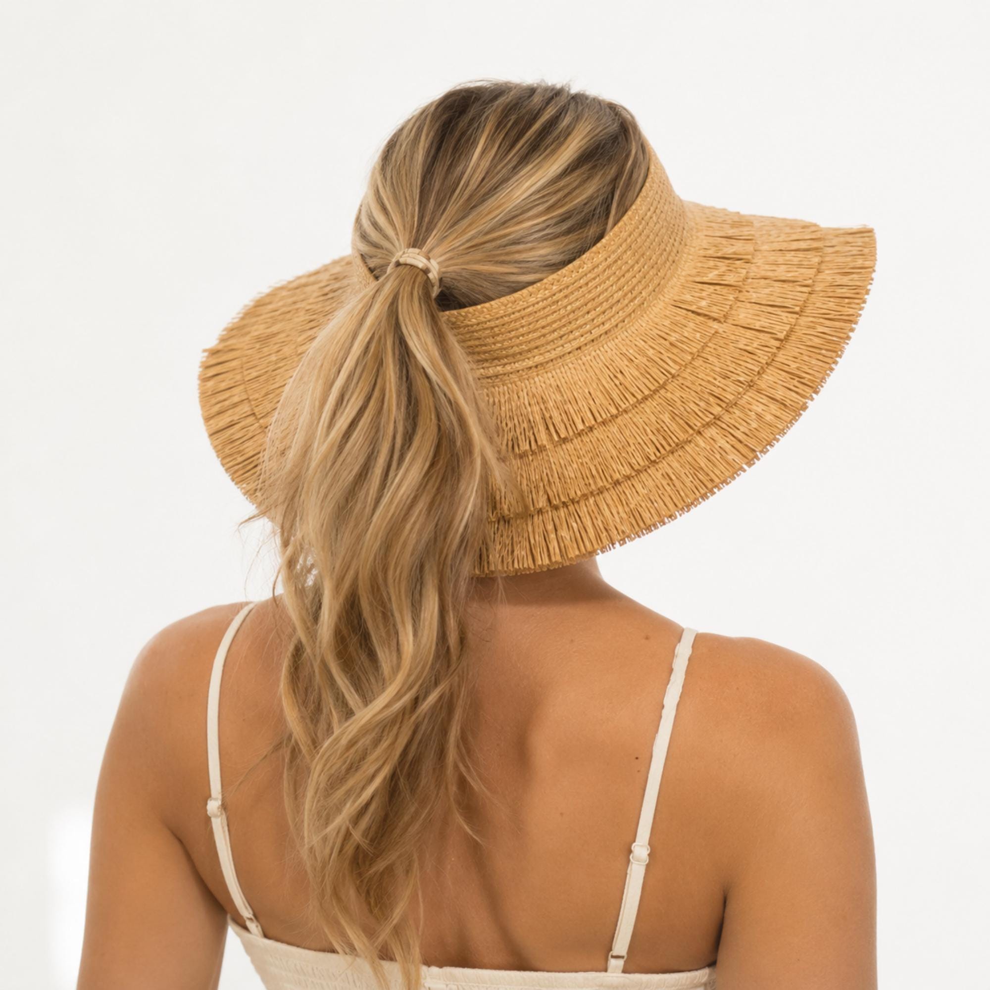 Split-Back Packable Straw-Look Summer Hat - Image 3