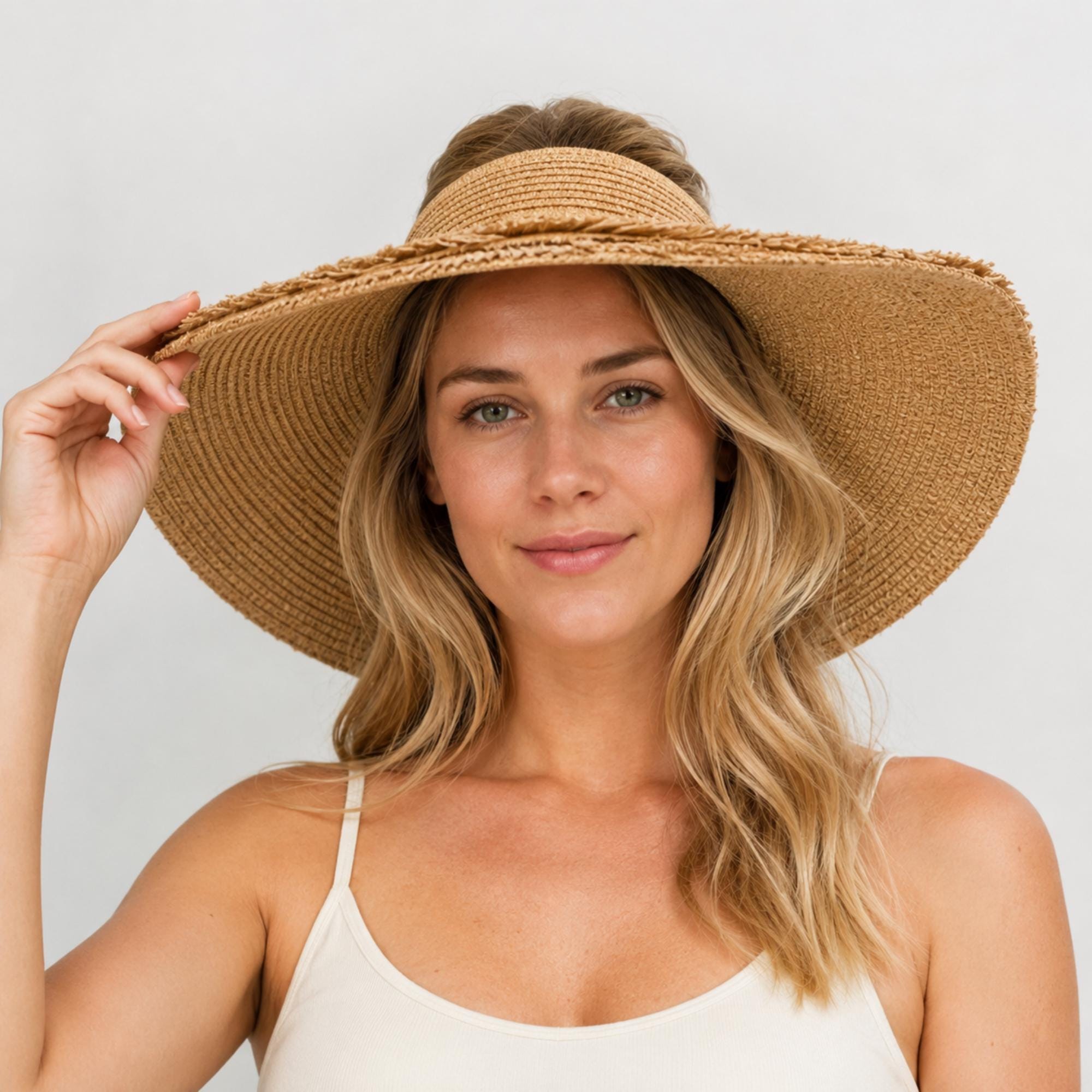 Split-Back Packable Straw-Look Summer Hat