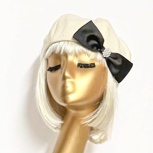 Off White Beret Satin Bow