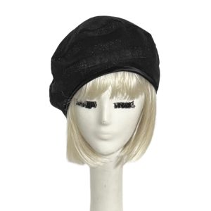 Oversized Metallic Knit Beret with Satin Lining