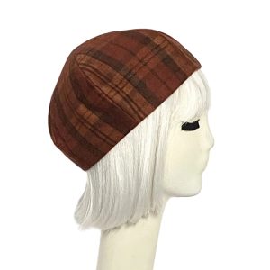 Rust Plaid Beret with Patterned Finish